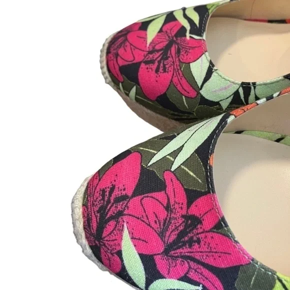 Jessica Simpson Zexie Espadrille Floral Pink Green Wedge 5 1/2 Inch Heel 9 - Picture 3 of 6
